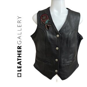 Leather Gallery Black Women's Vest with Dreamcatcher Embroidery